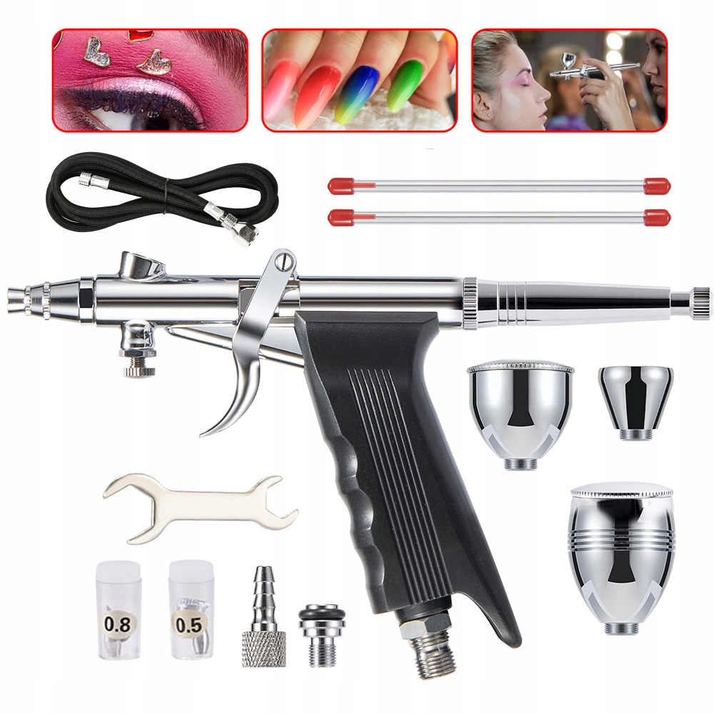 Modelářský aerograf 3x Tryska 0,3/0,5/0,8 mm Na Tetování Dekorace Malování