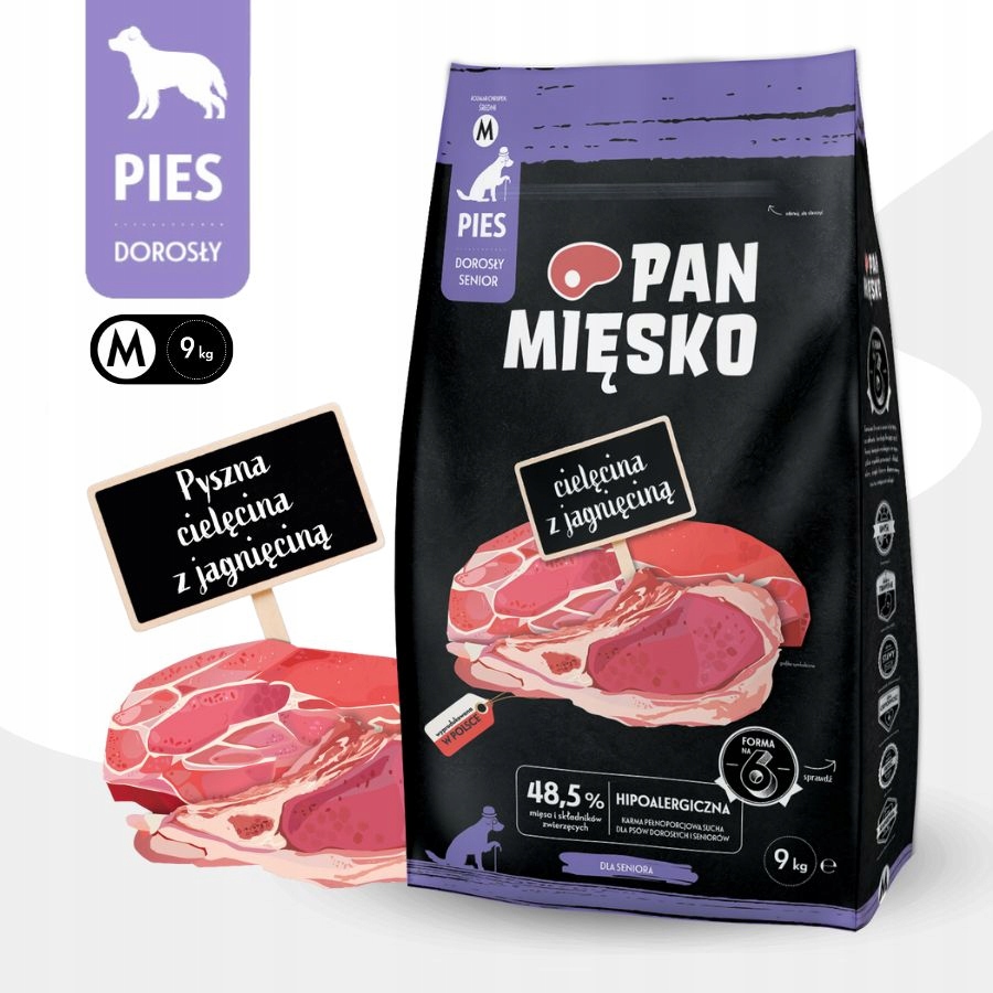 Pan Mięsko Karma sucha pies Dorosły i Senior Cielęcina Jagnięcina 9kg