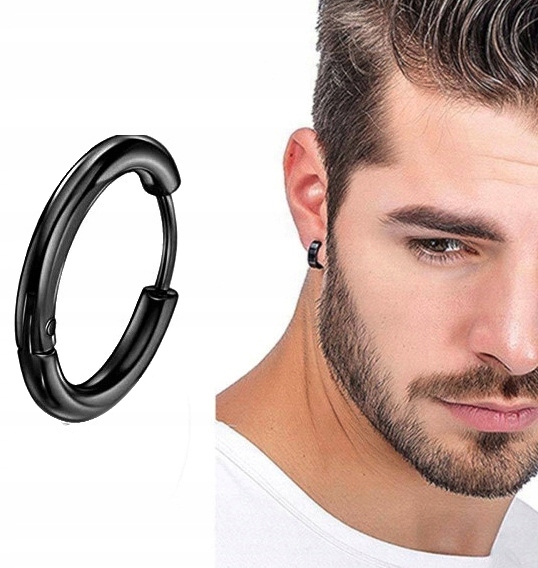 KOLCZYK MĘSKI CZARNE KÓŁKO 8 mm STAL CHIRURGICZNA