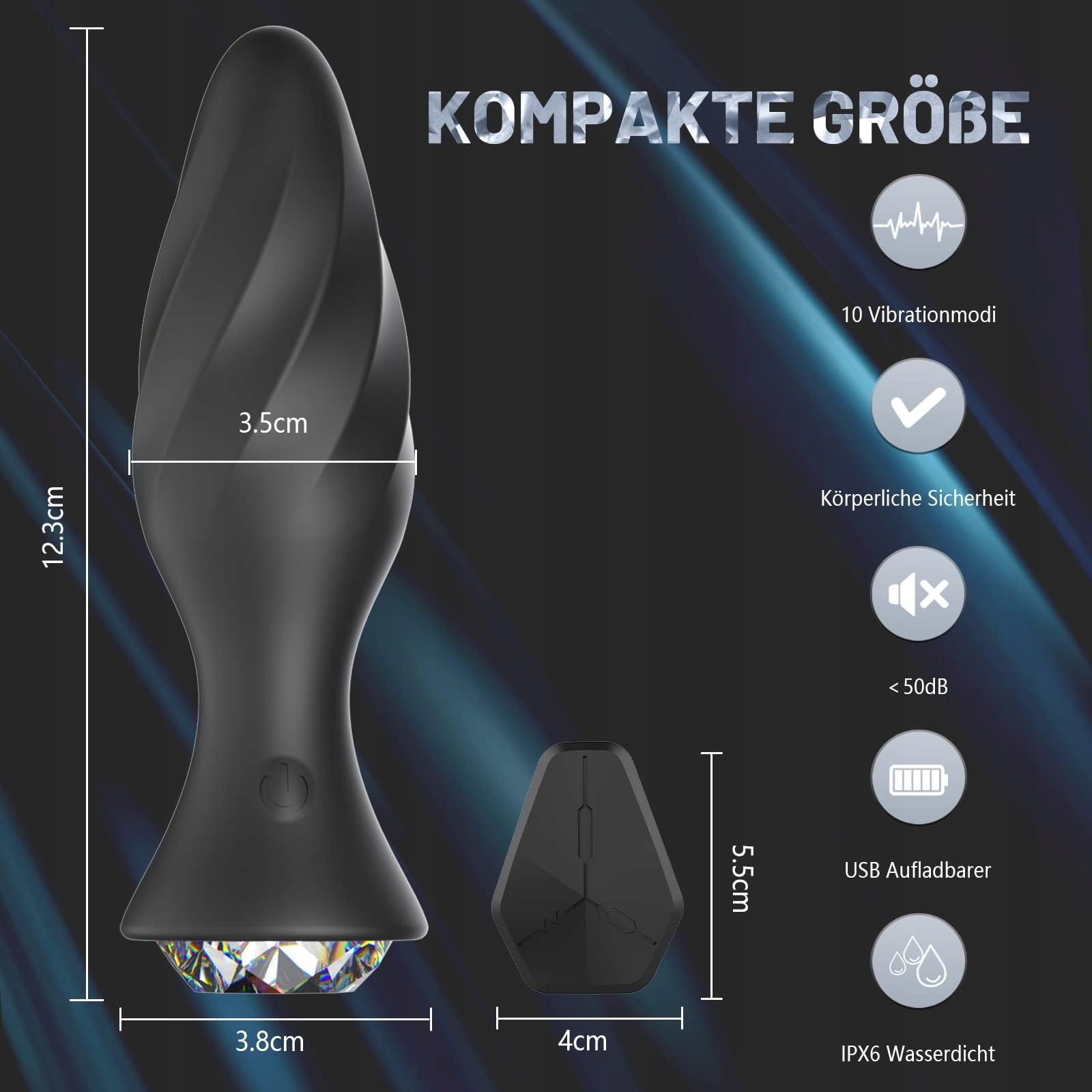 CRYSTAL VIBRATOR Zestaw Wtyczek Analnych z 10 Trybami Wibracji i Pilotem — miniatura 7