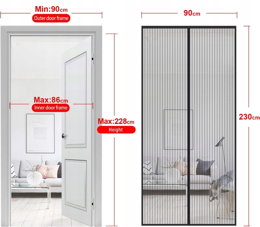 MOSKITIERA MAGNETYCZNA DO DRZWI NA BALKON PREMIUM SOLIDNA KURTYNA 90x230 Marka inna