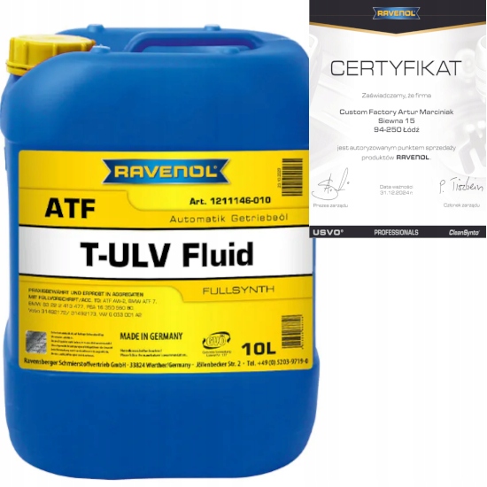 RAVENOL ATF T-ULV FLUID 10L - OLEJ PRZEKŁADNIOWY VW G 053 001 A2