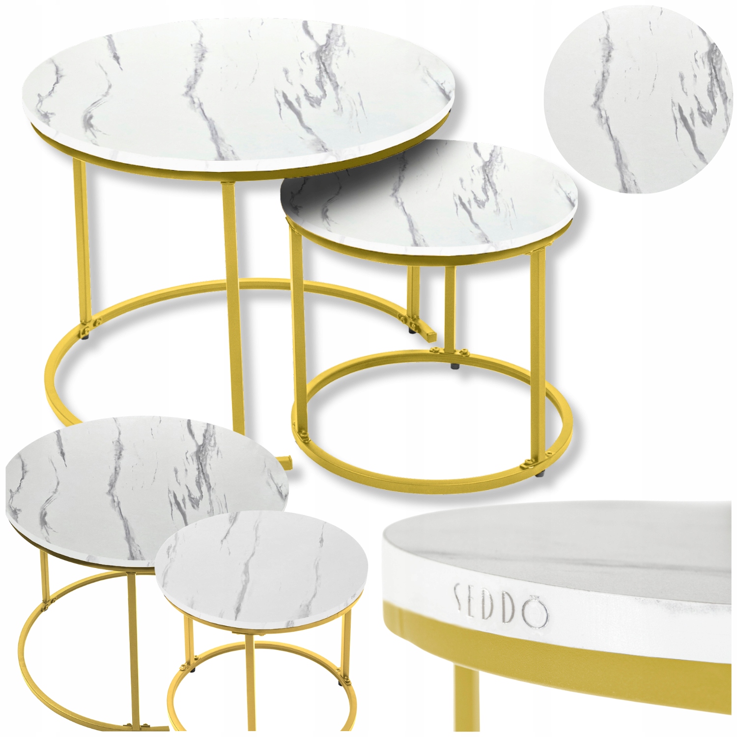 Kulaté Stolky Glamour Stolek 60X60 40X40 Lavička Industriální Kávový Set