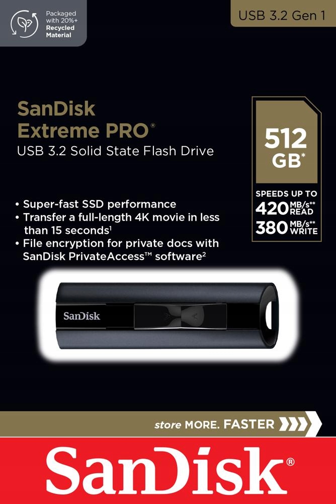 Rýchly flash disk Ssd Sandisk Extreme Pro 512 Gb 420 MB/s