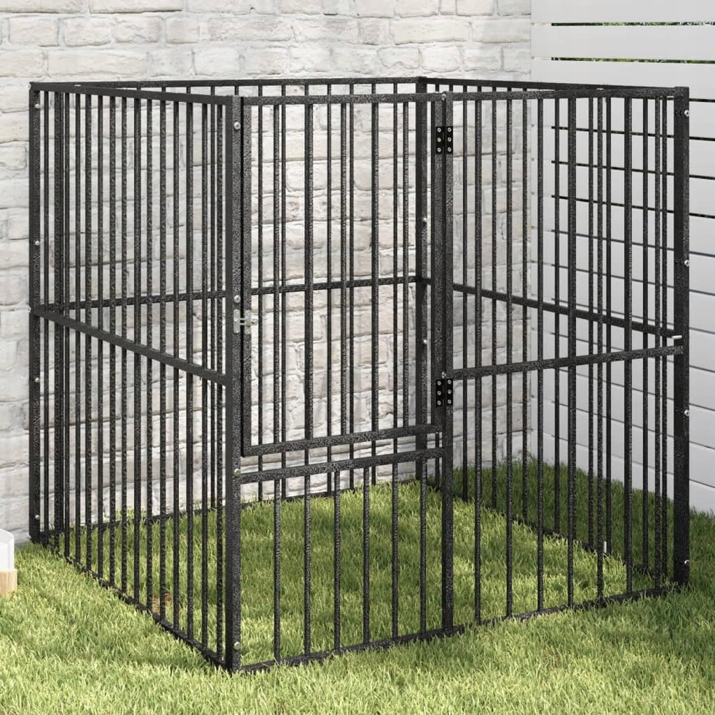 Levně VidaXL Ohrádka pro psa, 4 panely, černá, galvanizovaná ocel