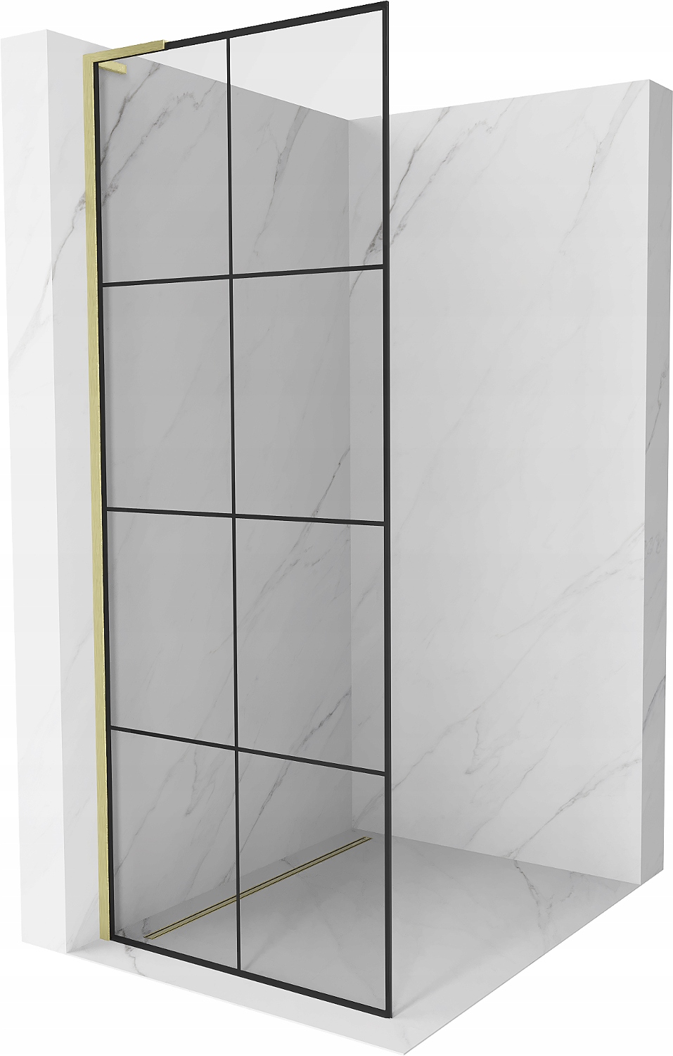 Mexen Kioto L Sprchová stěna Walk-in 90x200 cm, černá mřížka, zlatá kartáčo