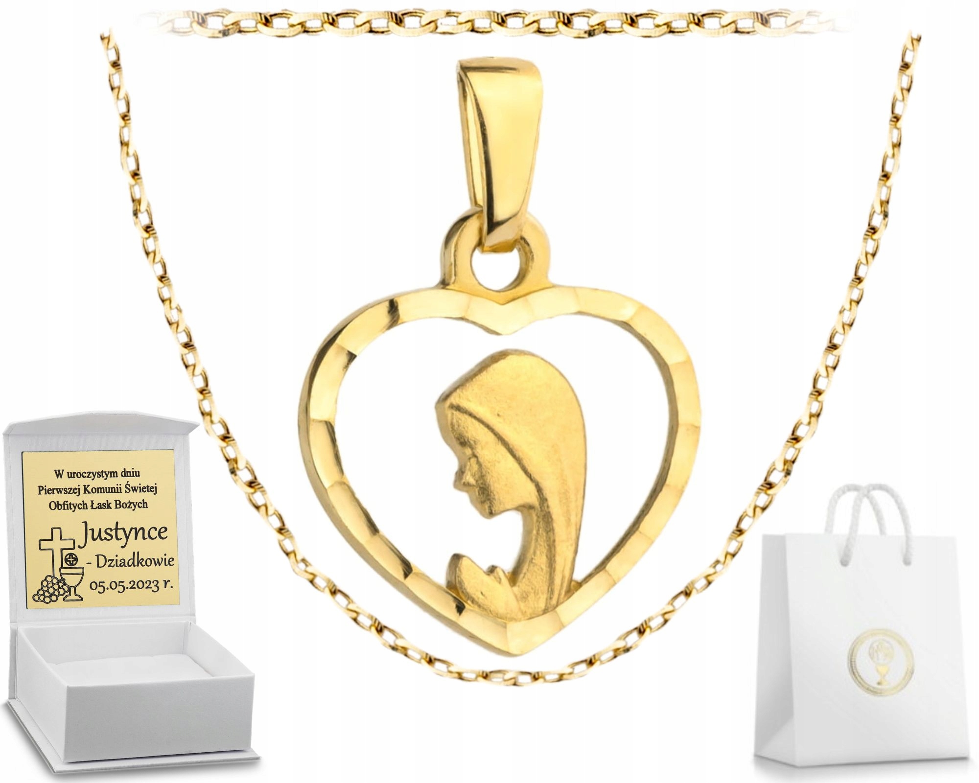 Medailon Matka Boží Fatimská Marie V Srdci S Řetízkem 585 Gravírování