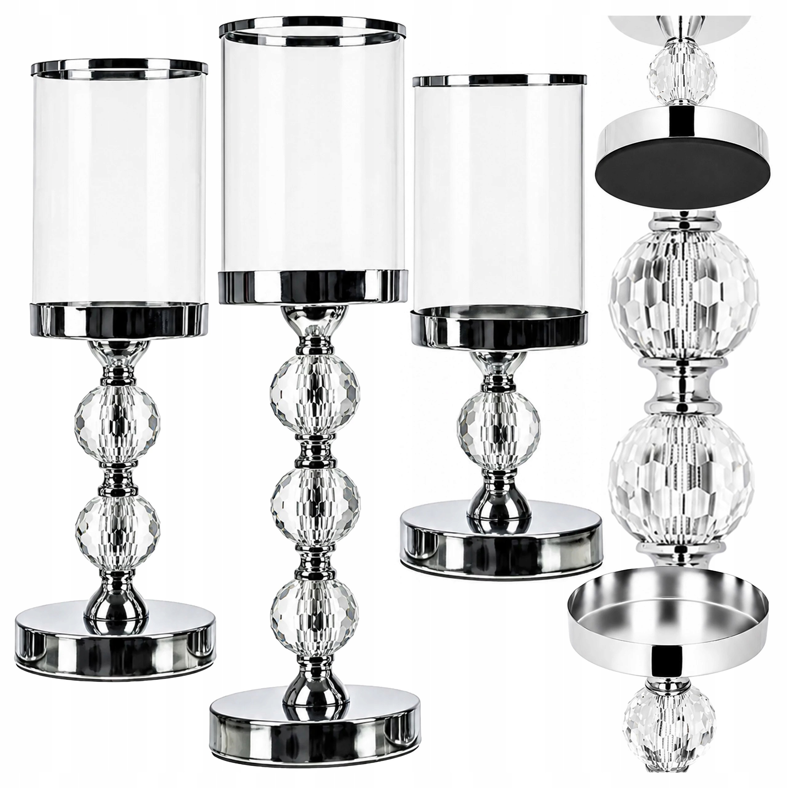 Glamour Stříbrné Skleněné Kovové Svícny, Sada 3 Ks Lampionů