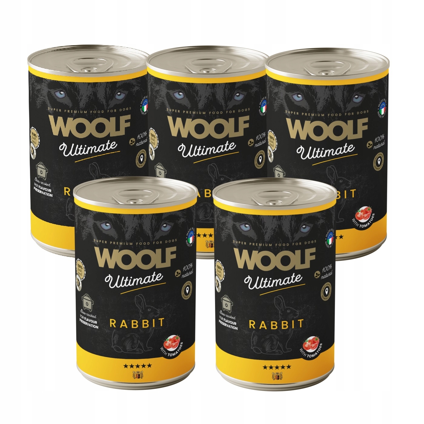 Levně Woolf Ultimate Dog Can Rabbit & Tomato Mokrá monoproteinová králíková 5PAK 5x4