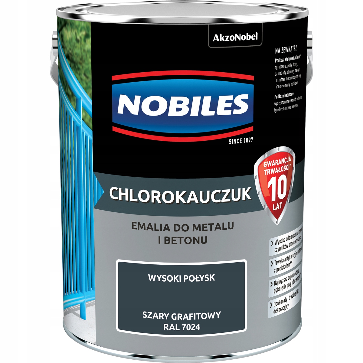 Nobiles Farba Chlorokauczukowa Chlorokauczuk 5L Grafitowy Ral 7024