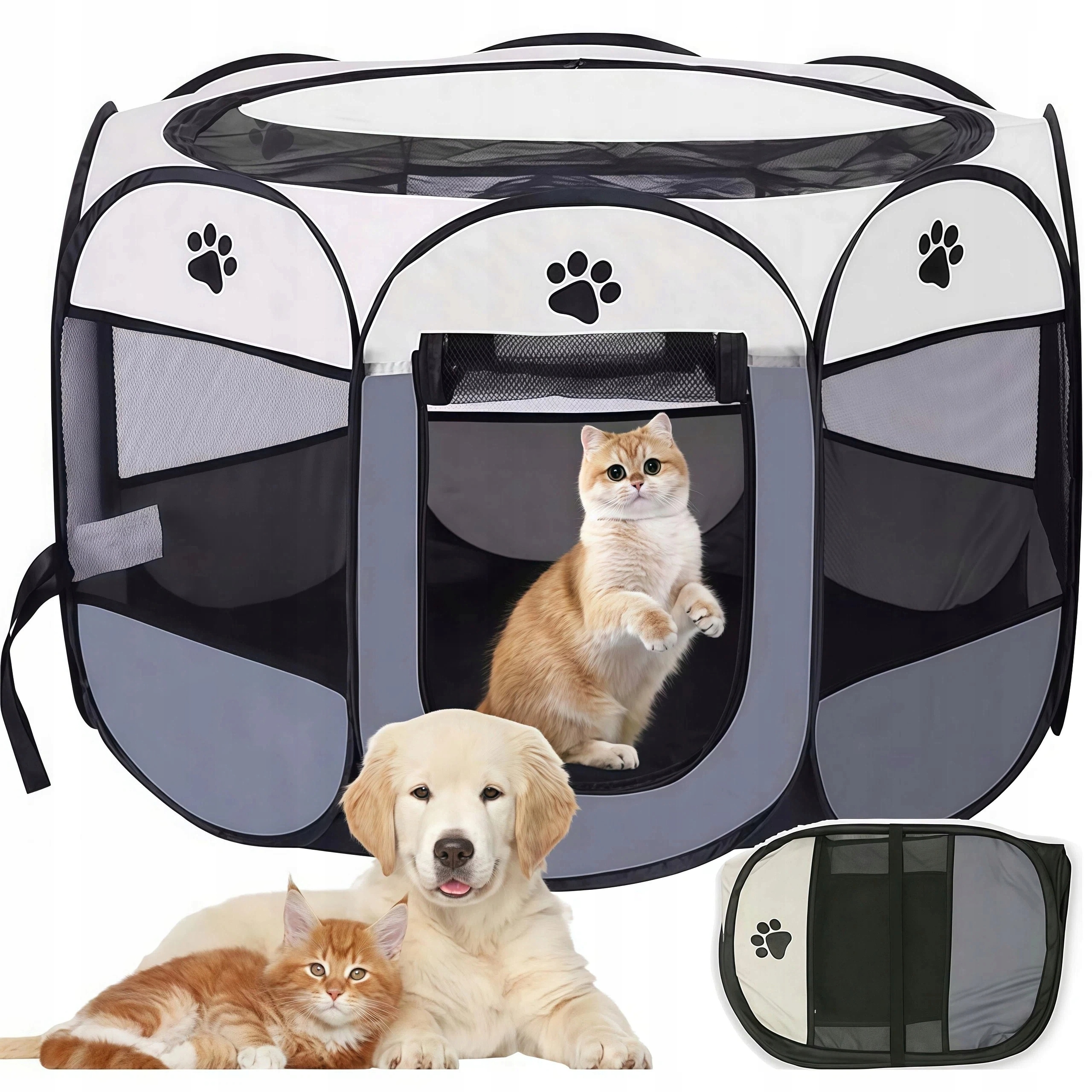 Levně Klec Pelíšek Pro Zvířata Skládací Kotec Z Oxfordu Šedá Do Interiéru