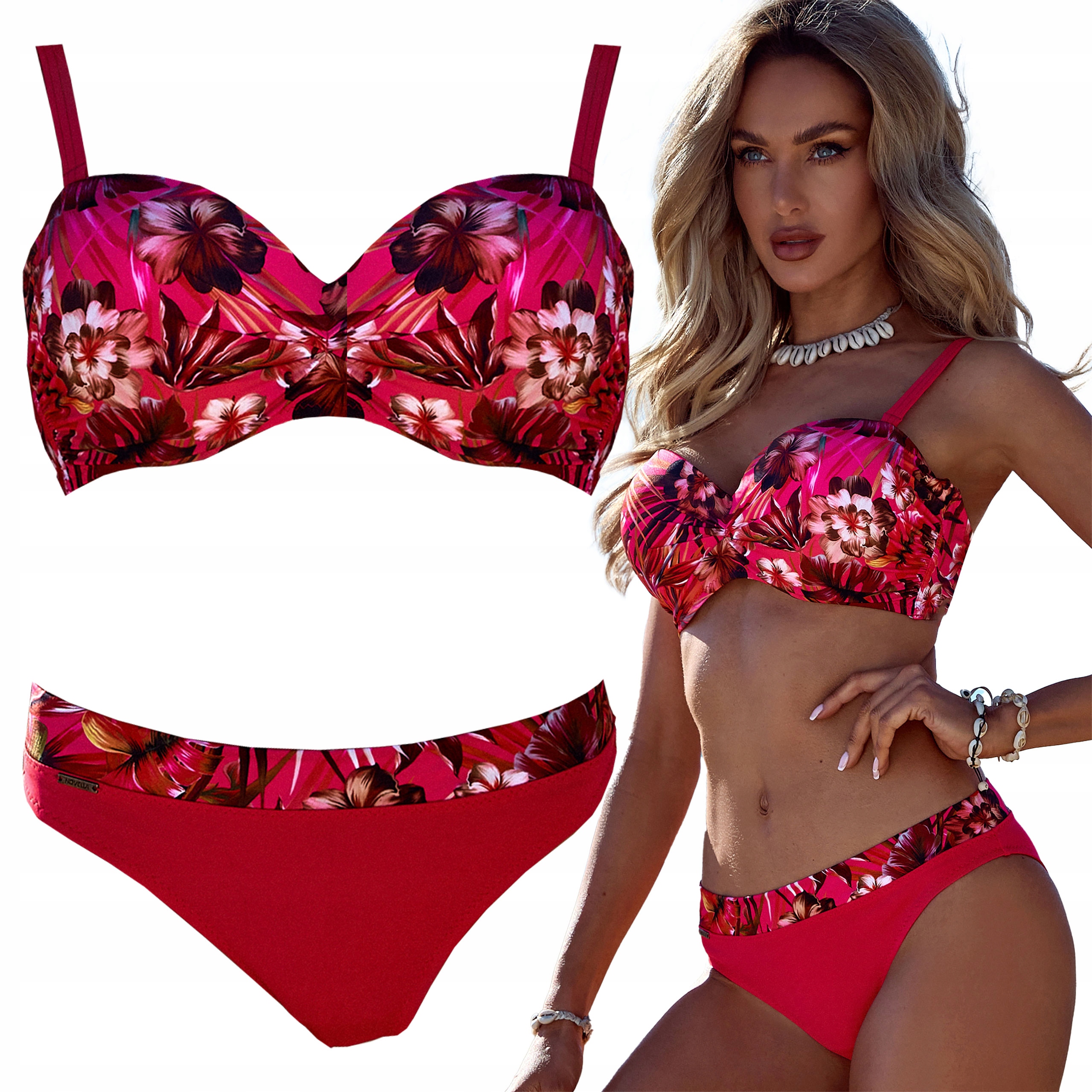 STRÓJ KĄPIELOWY DWUCZĘŚCIOWY KOSTIUM DAMSKI USZTYWNIANY PUSH UP KOMPLET 70F