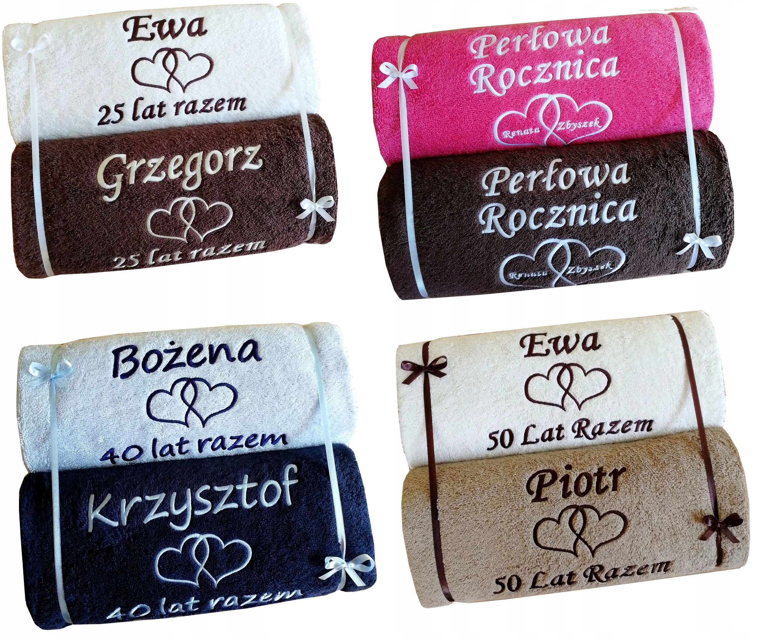 Prezent RUBINOWE GODY 40 rocznica ślubu RĘCZNIKI Kod producenta komplet z dedykacja napis imię jubileusz