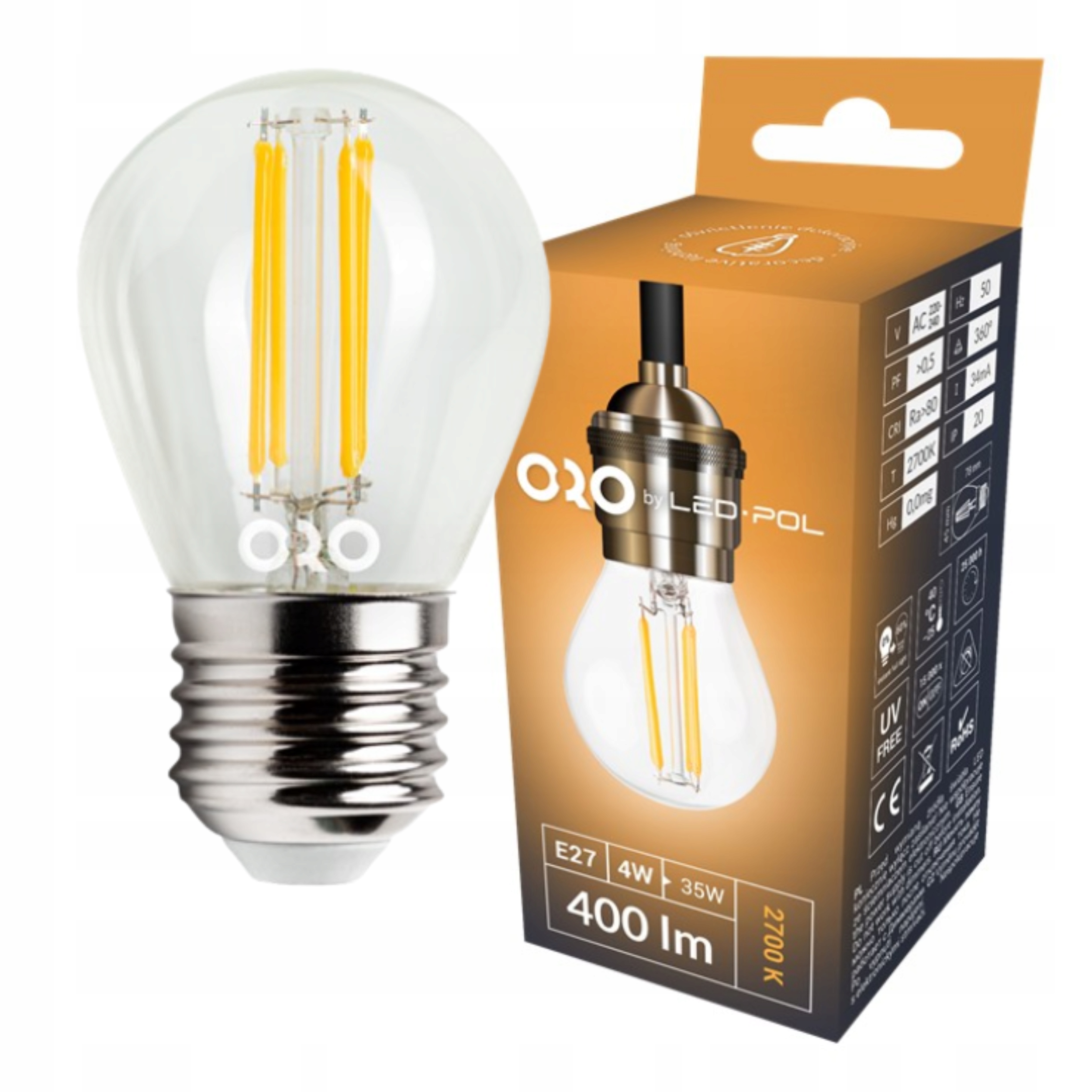 

Żarówka Led E27 400LM 4W=35W Ww Ciepłe Światło