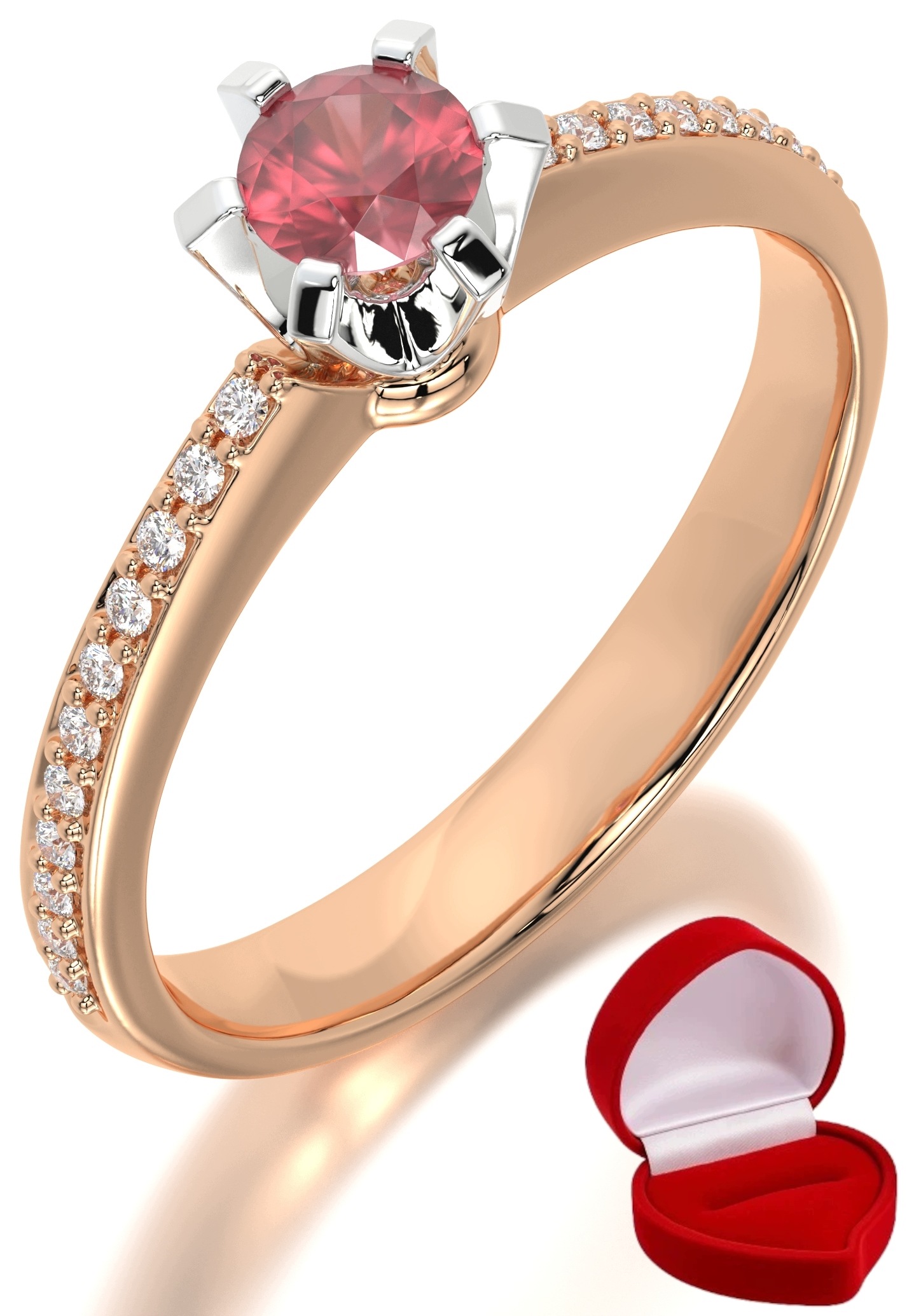 Zlatý Prstýnek 585 14k Rubín 0,19 ct Růžové Zlato R30