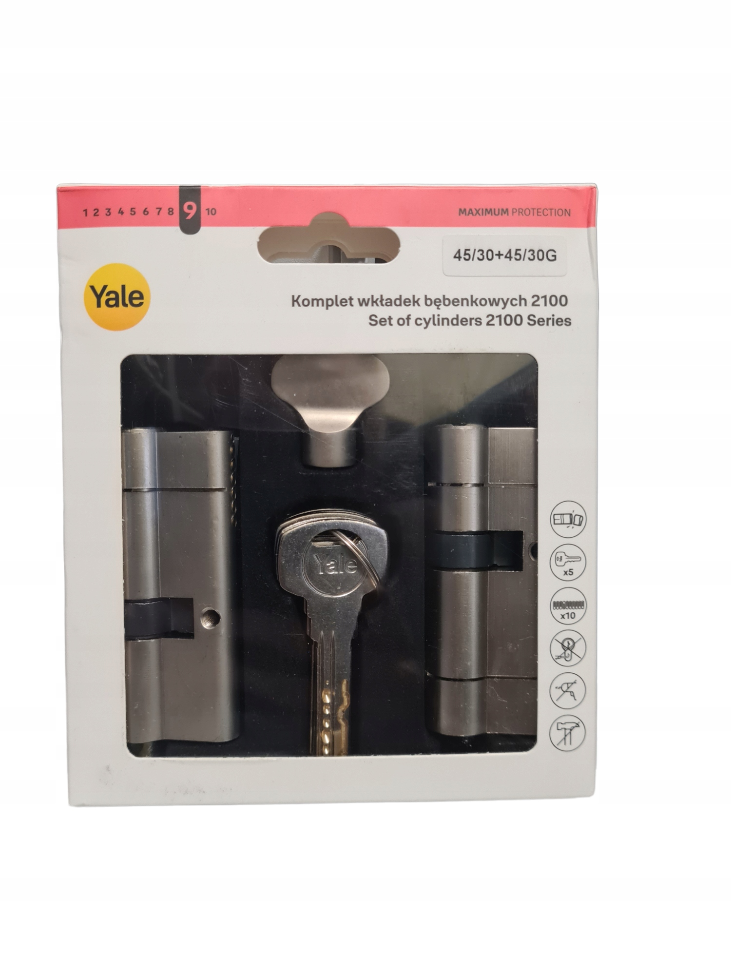 Komplet Vložiek Do Zámku Yale Max 45/30 45/30G Atest 6D 5 kľúčov Satén