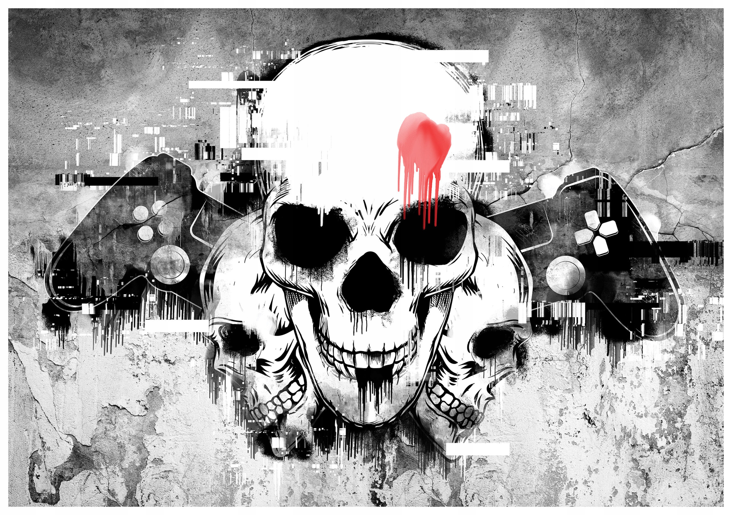 Tapeta Lebka s gamepadem Glitch Art Urban do hráčského pokoje 520x318 lepidlo