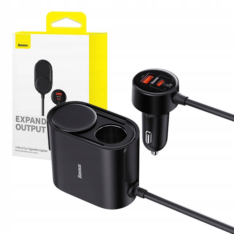 BASEUS ŁADOWARKA SAMOCHODOWA ZAPALNICZKA 30W TYP C ROZDZIELACZ GNIAZD 12V