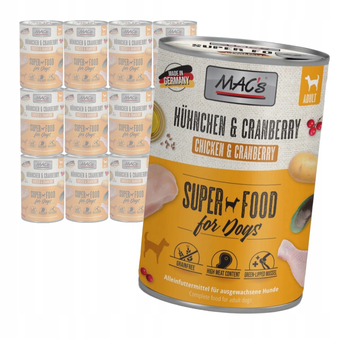 Levně MAC's Bezobilné Vlhké Krmivo s kuřecím masem a brusinkami pro psa