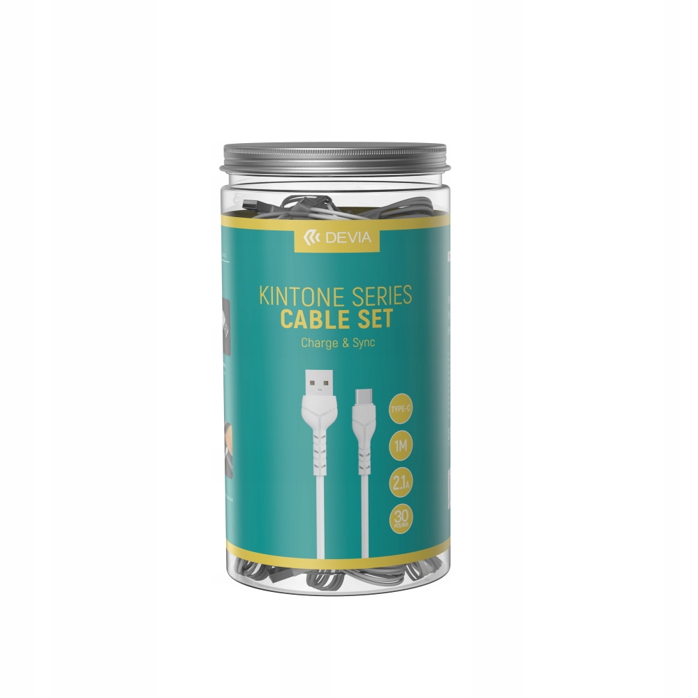 Devia kabel Kintone V2 EC305 Usb Usb-c 1,0 m 2,1A bílý, sada 30 ks