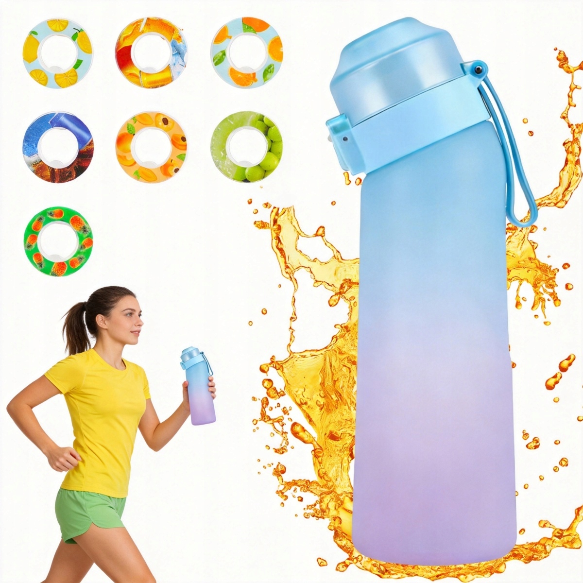 Butelka na Wodę Smakowa Sportowa, Bidon 650 ml z 7 Kapsułkami Smakowymi