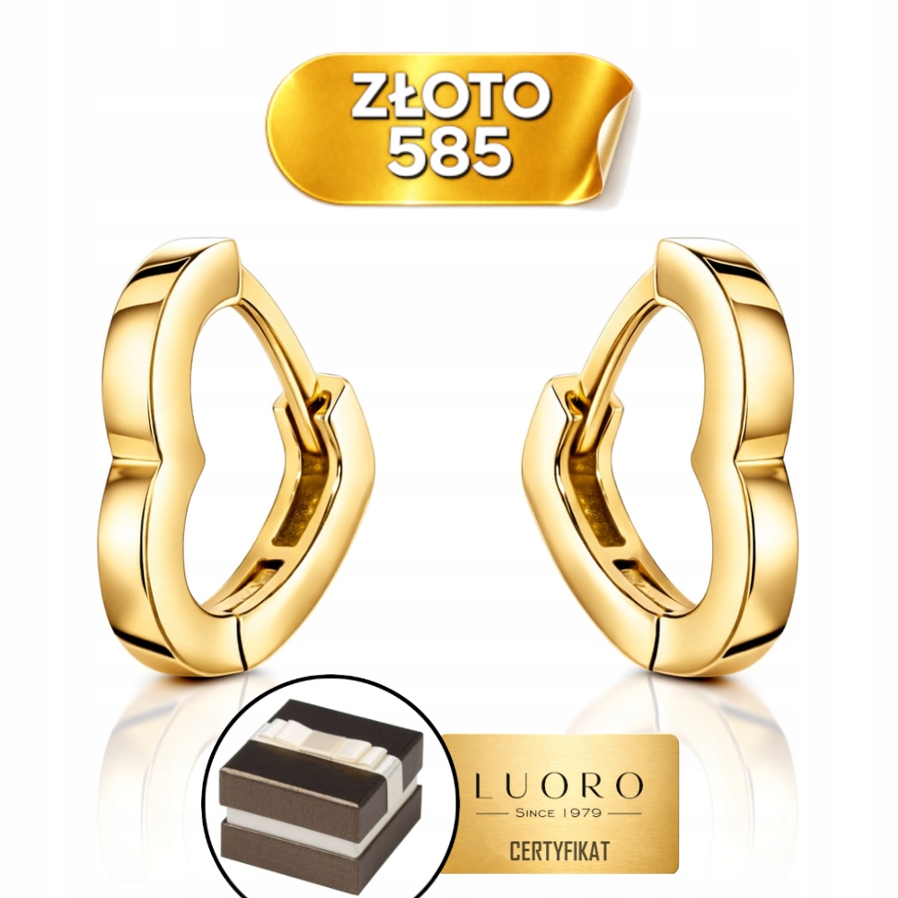Náušnice Zlaté 585 14K Velké Srdce Obrys 13,3X14 MM Anglické Zapínání