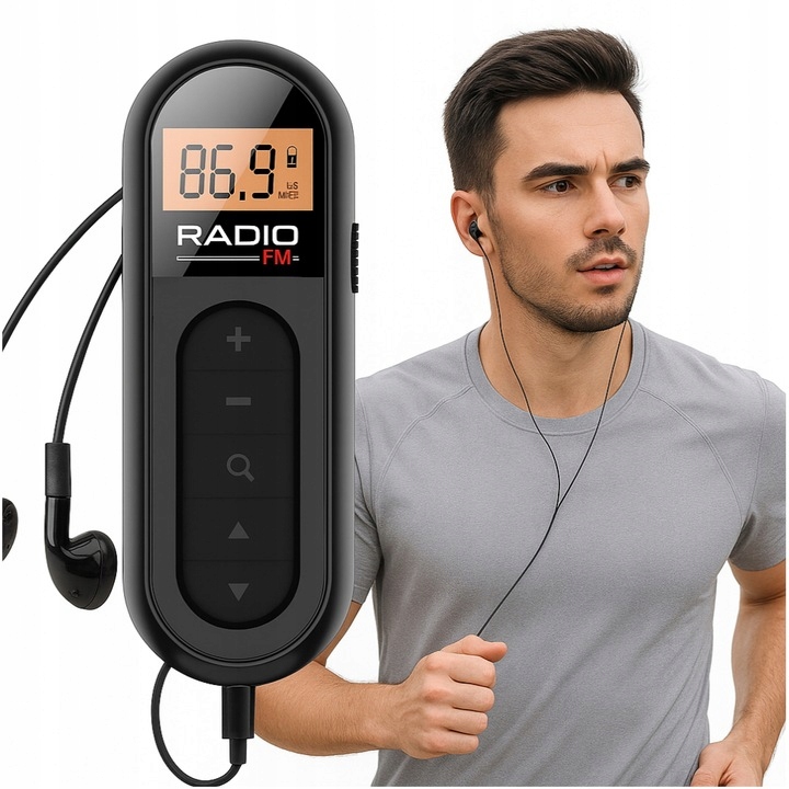 PRZENOŚNE RADIO FM KIESZONKOWE CZARNE Z SŁUCHAWKAMI ORAZ AKUMULATOREM USB