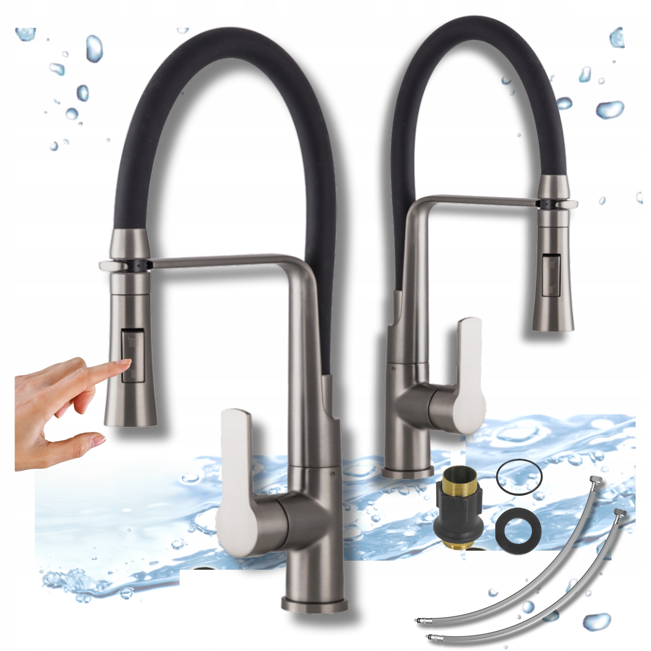 Kuchynská Bateria Elastická výsuvná Gun Metal Drez Kuchynský Kohútik