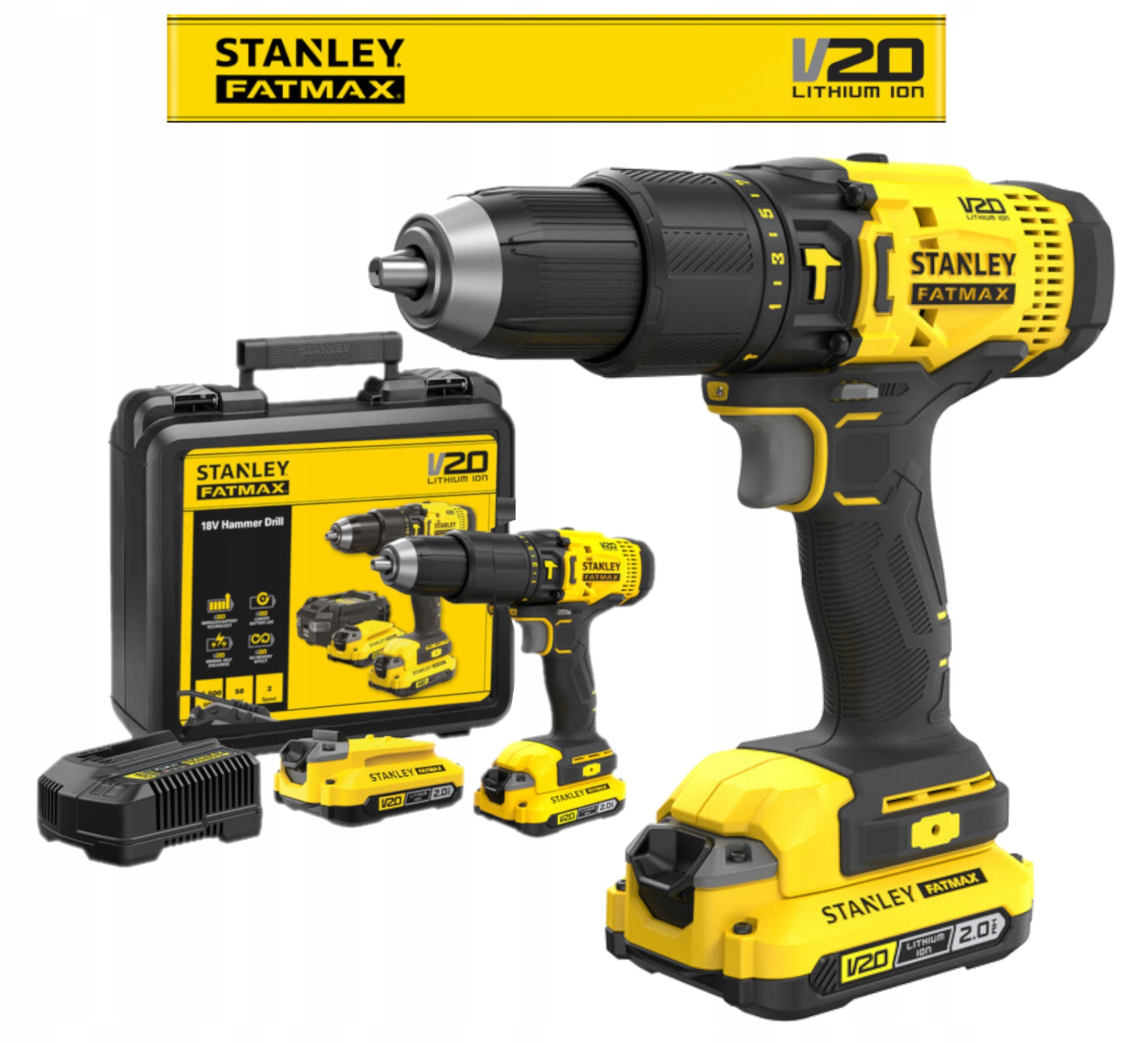 Stanley Fatmax Aku Vrtačka s příklepem 18V 2x2,0Ah kufr SFMCD711D2K