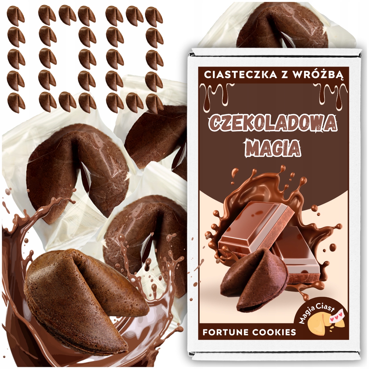Ciasteczka z Wróżbą 100 szt Czekoladowe Podziękowanie Upominek Gift