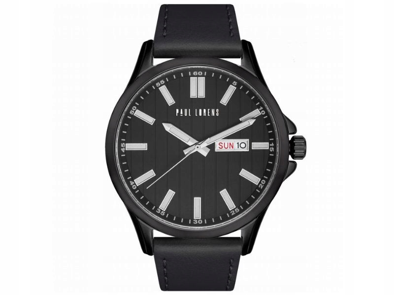 Pánské hodinky z oceli, kožený černý řemínek, elegantní multidatový vzor