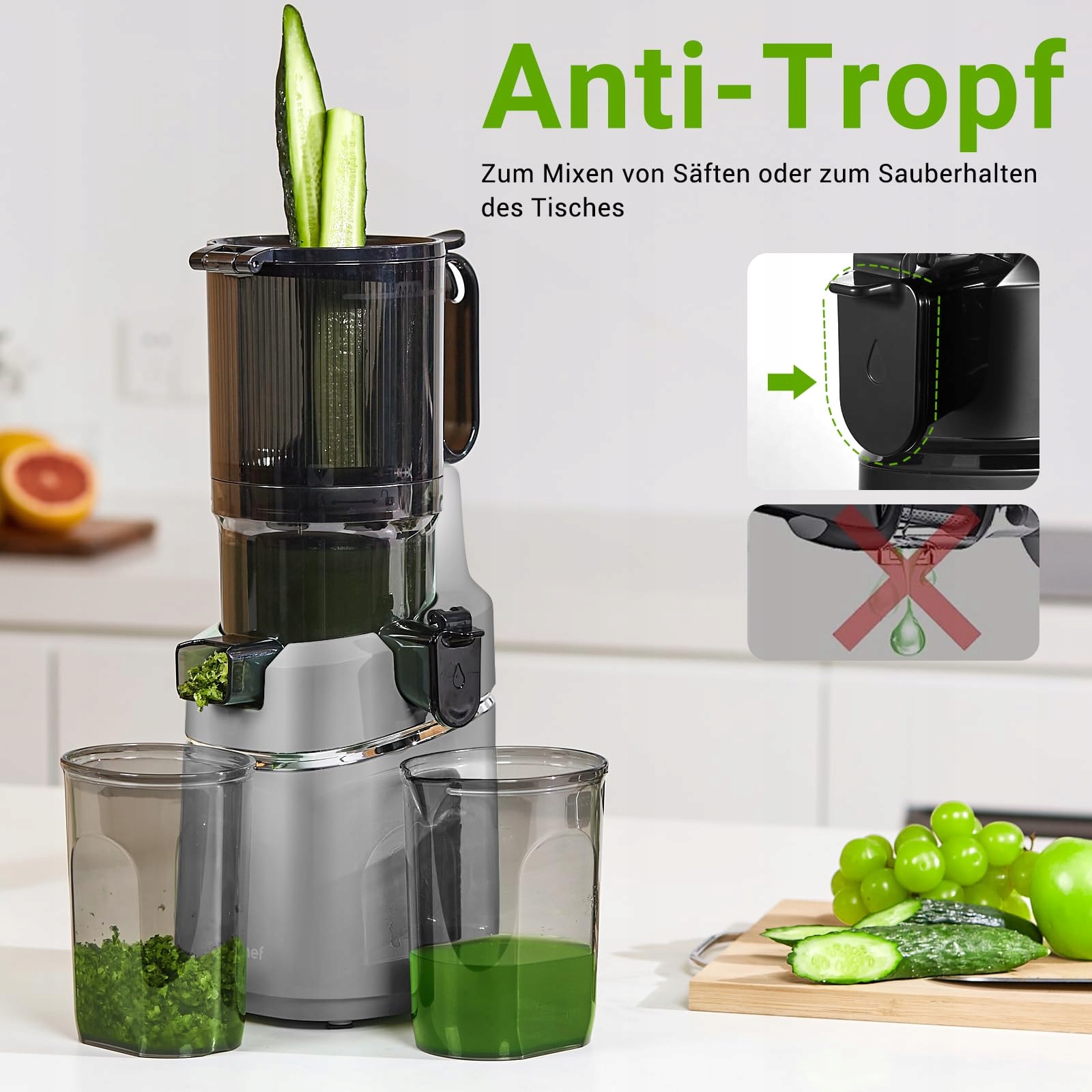 AMZCHEF Wolnoobrotowy Wyciskarka 250W 135MM Do Warzyw i Owoców 1,8L Szary — miniatura 5