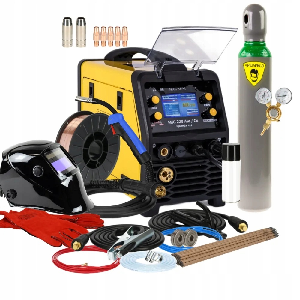 Migomat spawarka Magnum Mig 220 Alu Cu Synergia 4x4 lutospawanie zestaw