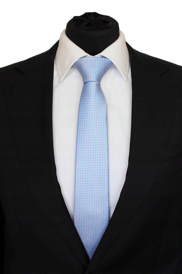 WĄSKI 6 cm KRAWAT SLIM BŁĘKITNY W KROPKI KROPECZKI