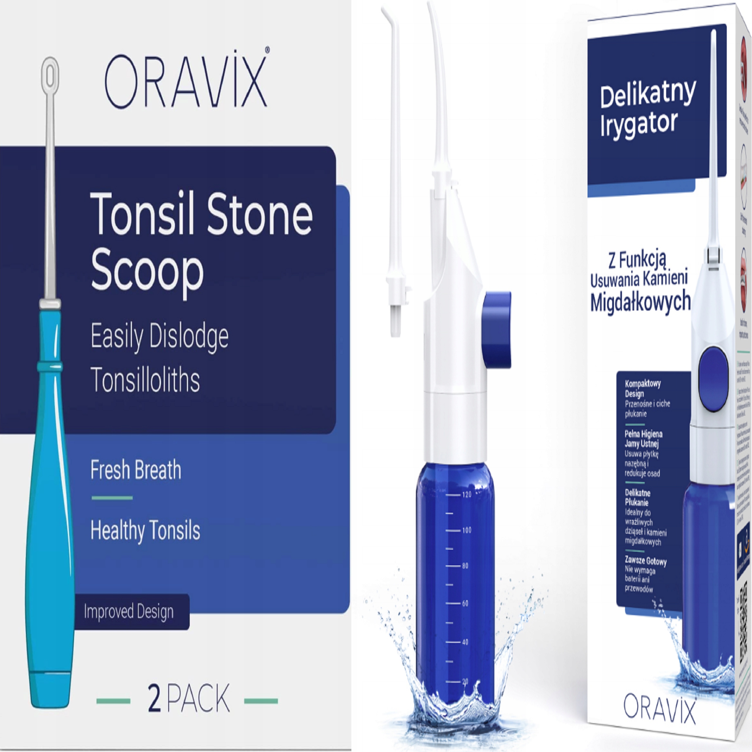 Zestaw do usuwania kamieni migdałkowych Delikatny Irygator Oravix