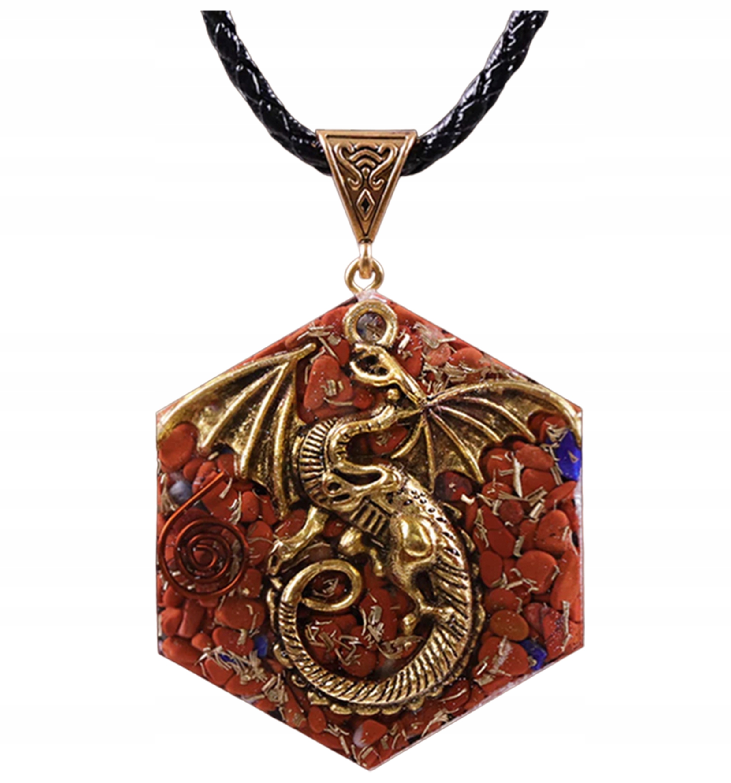 Přívěsek Náhrdelník Amulet Orgonit Velký Fénix Jaspis Červená Měď Lazurit