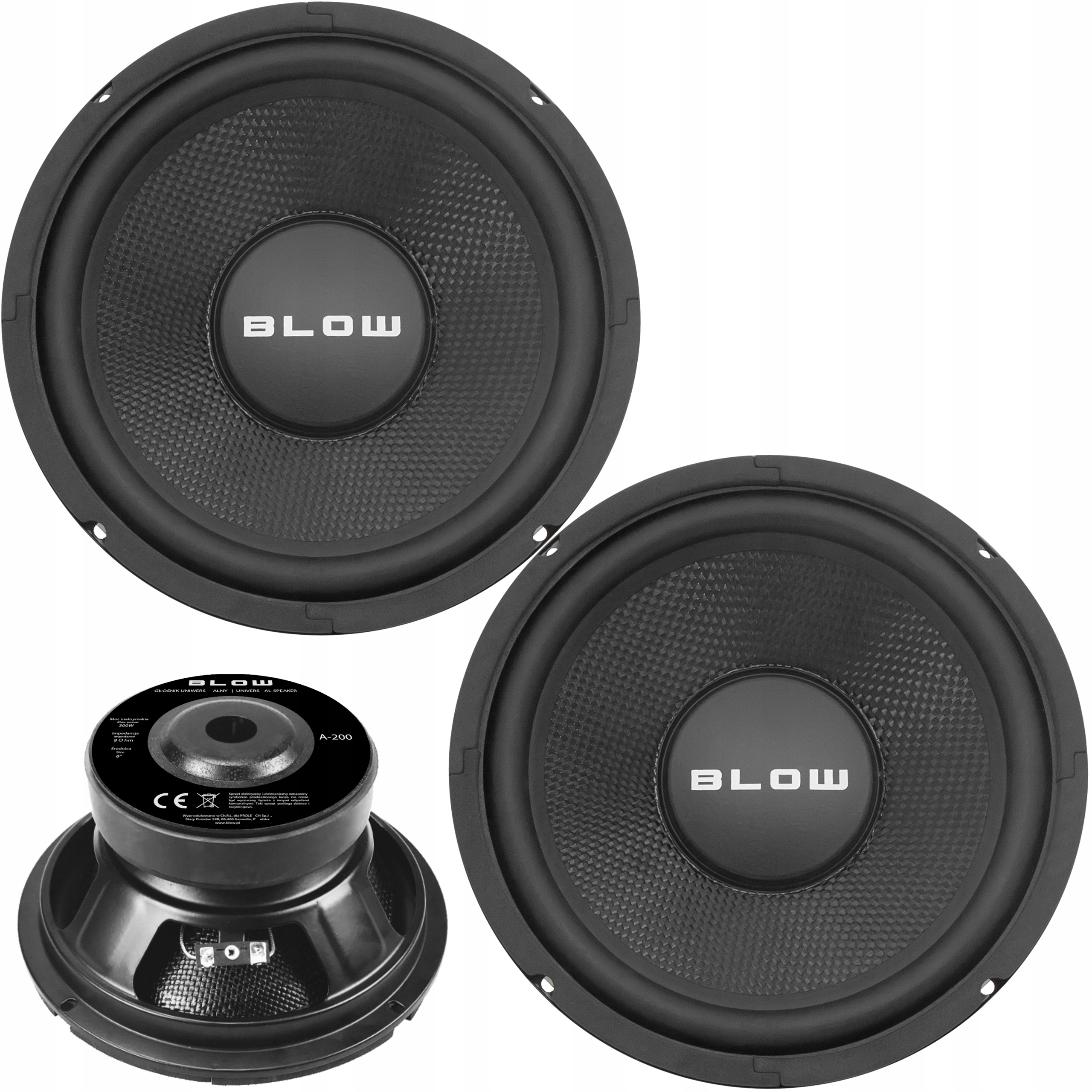 2x Výkonný Automobilový Basový Reproduktor 300W 4Ohm 8" Basový 200mm Set