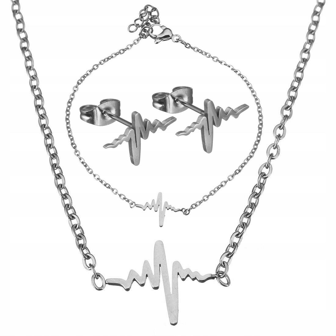 

Srebrn Komplet 3W1 Rytm Linia Życia Stal 316L KP4C