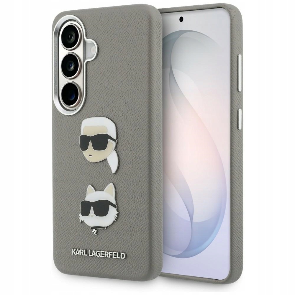 Pouzdro pro Samsung Galaxy S26, kožené, stříbrné zadní kryt Karl Lagerfeld