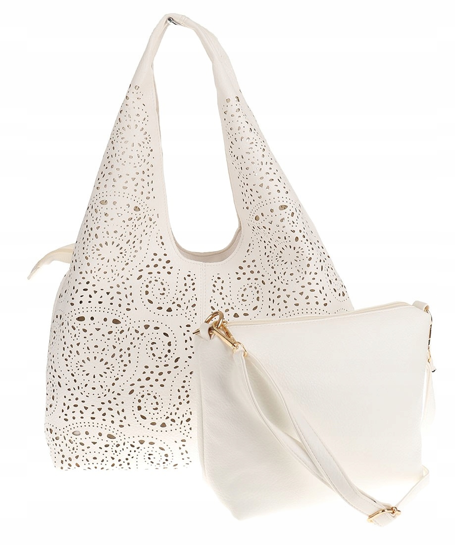 Torebka Damska Włoskiej marki Andrea Massi Ażurowa 2w1 Worek 23049 Biała