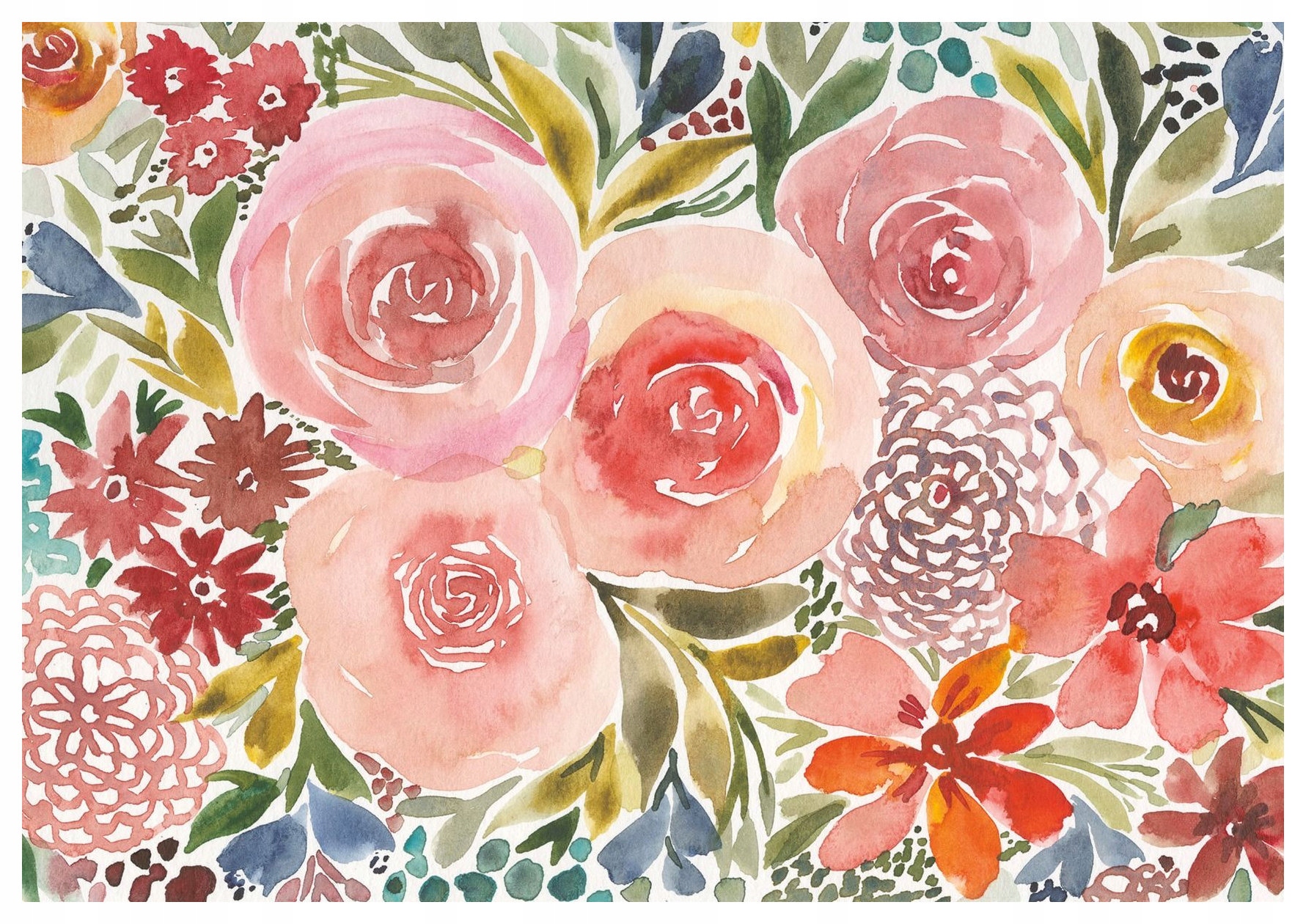 Vliesová fototapeta Růže akvarelové květiny světlé pozadí 300x210 lepidlo