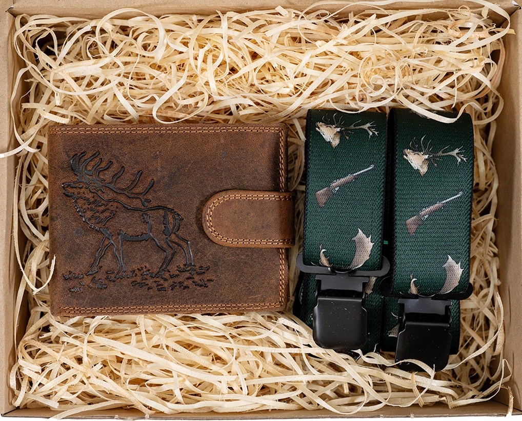 Dárkový set pro muže Kožená peněženka a kšandy Myslivec