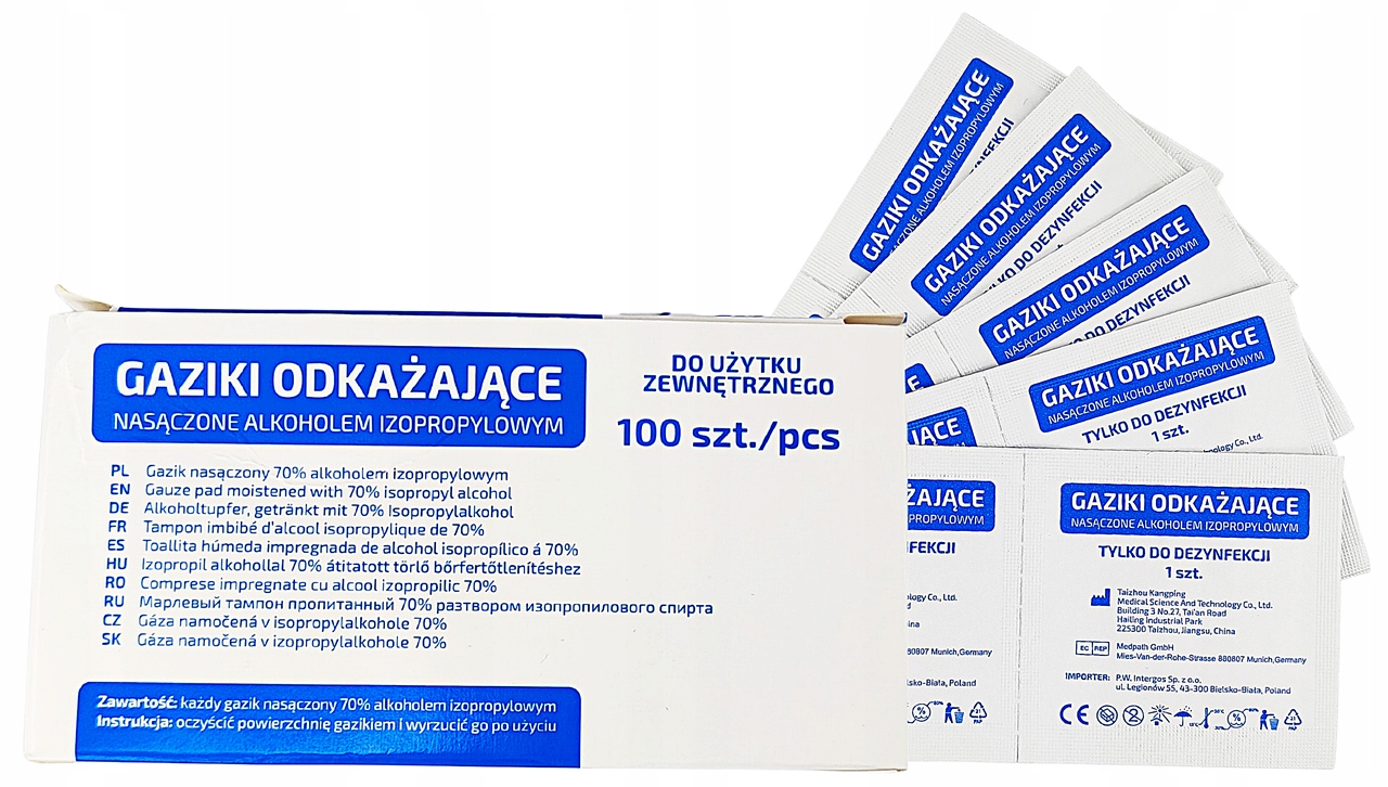 

Gaziki do dezynfekcji nasączone alkoholem Intergo