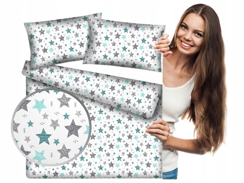 

Pościel Bawełniana 160x200 CM Turkusowe Gwiazdki