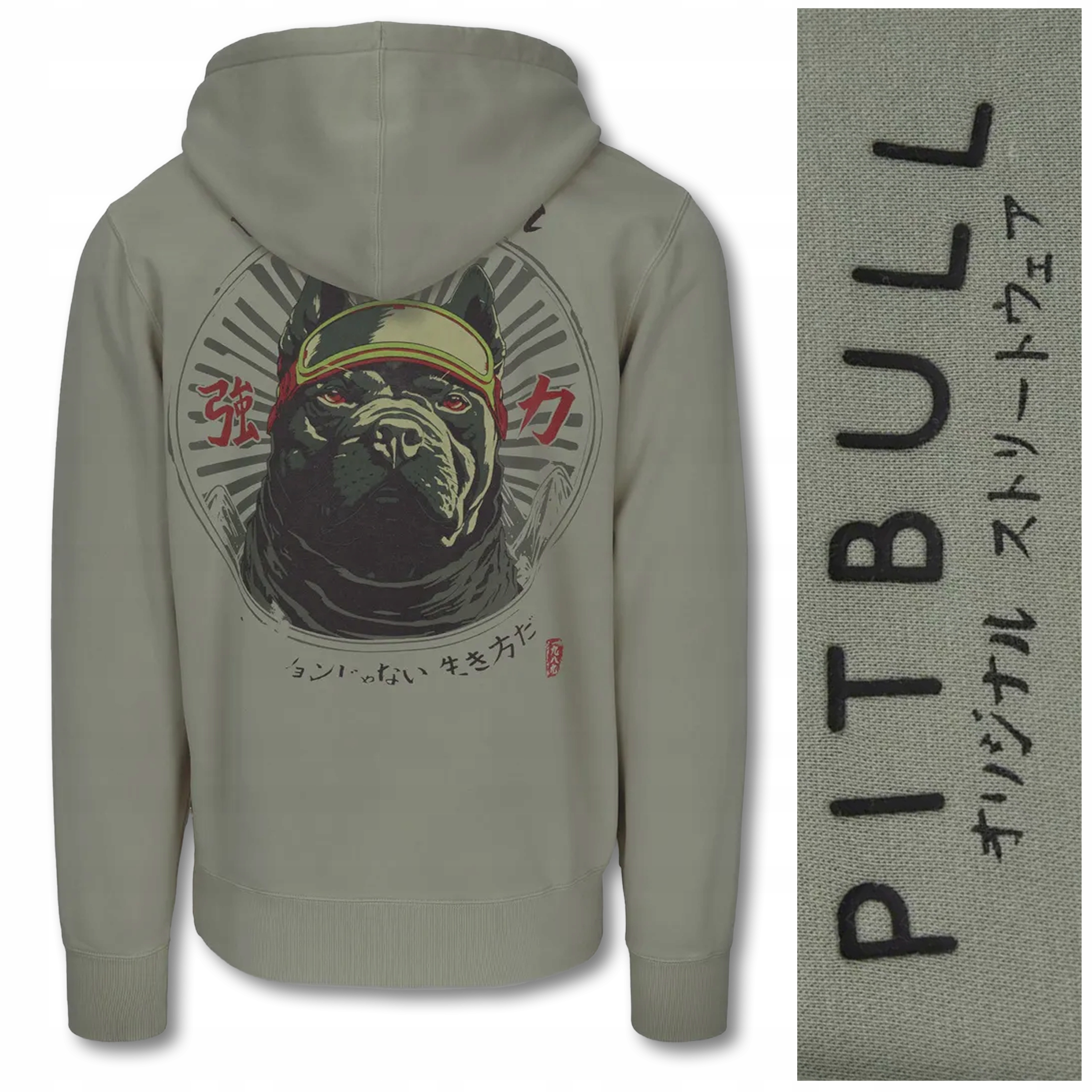 Pánská mikina s kapucí Pit Bull "Washed Mt Fuji" velikost L, šedá, olivová