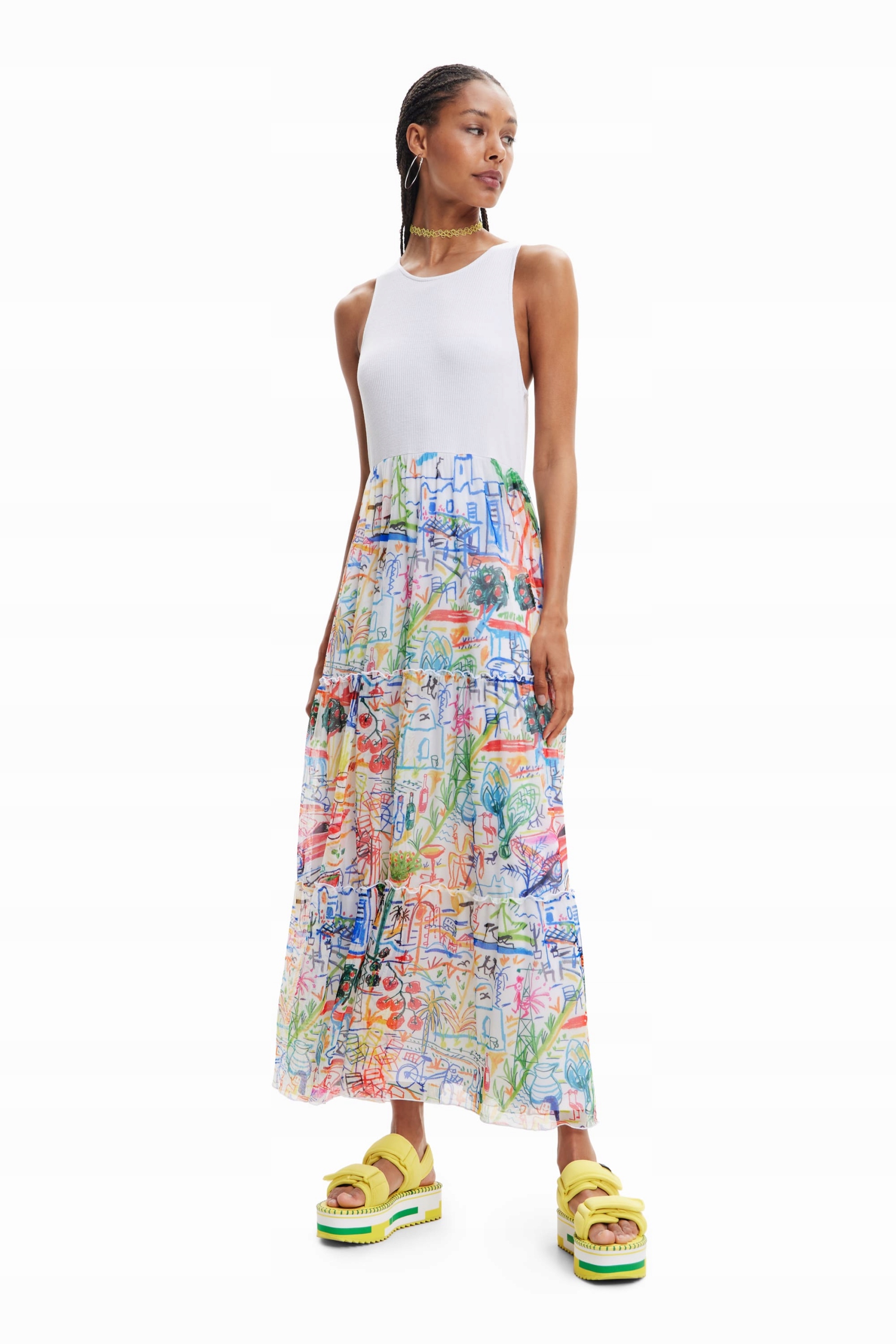 Desigual Bílá Šaty MIDI Vzor (2XL)