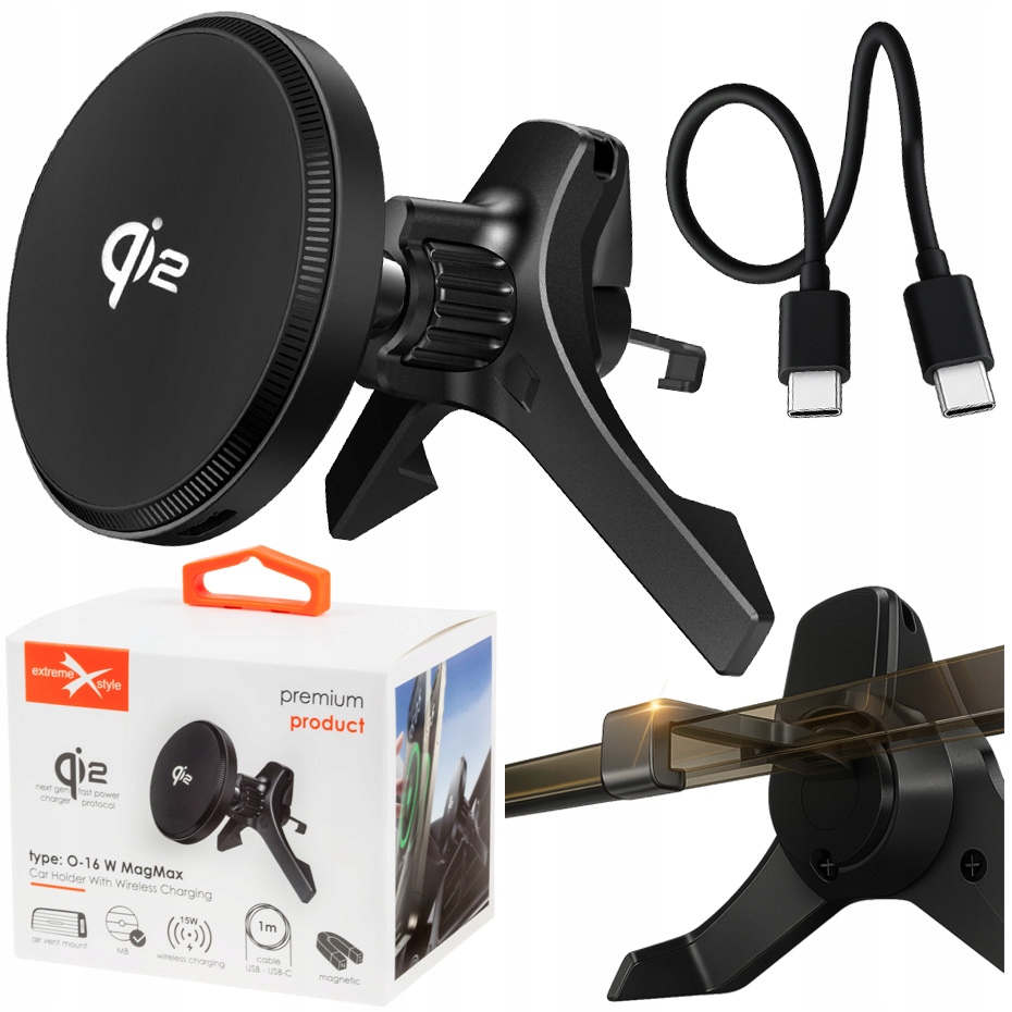 Uchwyt samochodowy do telefonu z ładowarką indukcyjną 15W Qi2 MagSafe
