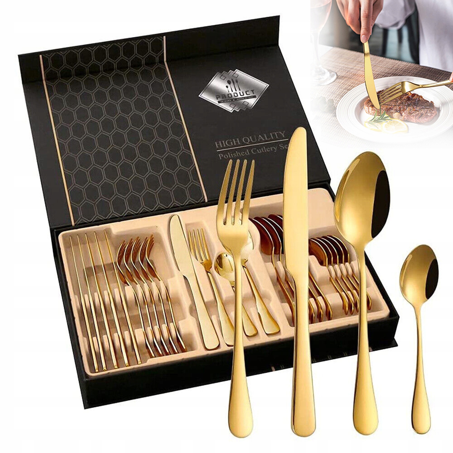 Příbory Komplet 6 Osob Lžíce Vidlička Příbory Sada 24 Ks Dárek Krabička