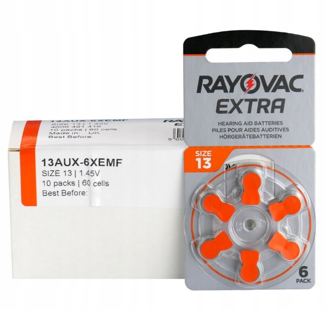 

60x Bateria do aparatów słuchowych Rayovac 13