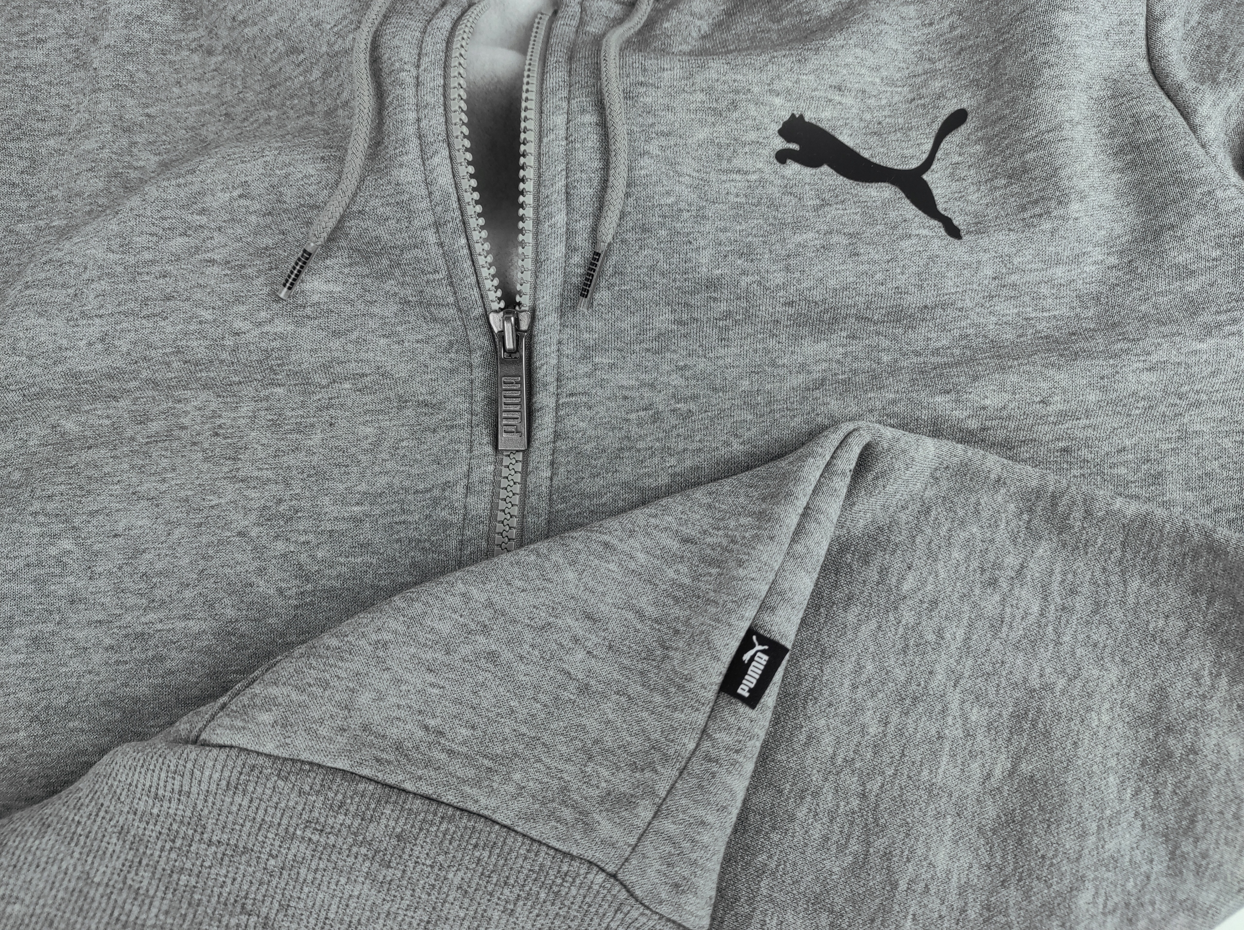 3232 BLUZA MĘSKA PUMA ROZPINANA Z KAPTUREM BAWEŁNIANA OCIEPLANA SZARA S Rozmiar S